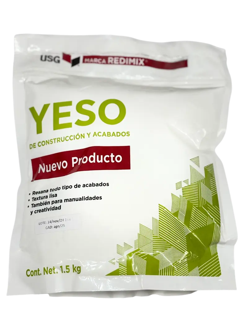 Yeso de construcción marca Redimix® bolsa de 1.5KG (caja con 12 piezas)Sobre pedido